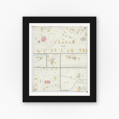 Old map wall art mockup — black gallery frame with white mat — Sanborn Fire Insurance Map from Dexter, Washtenaw County, Michigan (1899), Sheet #0002