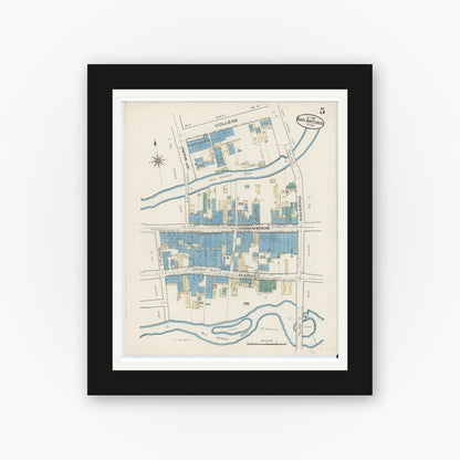 Old map wall art mockup — black gallery frame with white mat — Sanborn Fire Insurance Map from San Antonio, Bexar County, Texas (1885), Sheet #0005