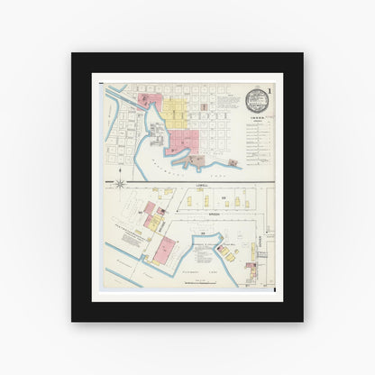 Old map wall art mockup — black gallery frame with white mat — Sanborn Fire Insurance Map from Pentwater, Oceana County, Michigan (1892) - Complete Map Set