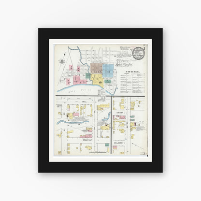 Old map wall art mockup — black gallery frame with white mat — Sanborn Fire Insurance Map from Mount Vernon, Posey County, Indiana (1892) - Complete Map Set