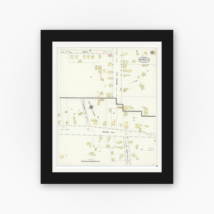 Old map wall art mockup — black gallery frame with white mat — Sanborn Fire Insurance Map from Monticello, Sullivan County, New York (1911), Sheet #0011