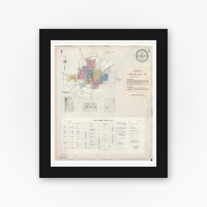 Old map wall art mockup — black gallery frame with white mat — Sanborn Fire Insurance Map from Wilmington, Clinton County, Ohio (1949), Sheet #0001