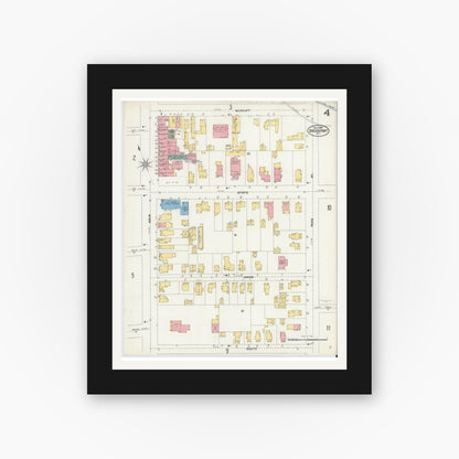 Old map wall art mockup — black gallery frame with white mat — Sanborn Fire Insurance Map from Brockport, Monroe County, New York (1904), Sheet #0004