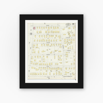Old map wall art mockup — black gallery frame with white mat — Sanborn Fire Insurance Map from Everett, Middlesex County, Massachusetts (1897), Sheet #0018