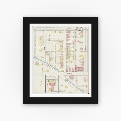 Old map wall art mockup — black gallery frame with white mat — Sanborn Fire Insurance Map from Chillicothe, Ross County, Ohio (1895), Sheet #0005