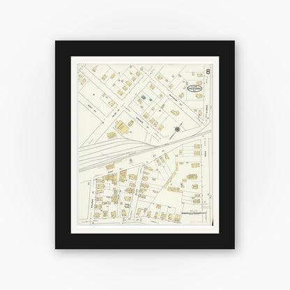 Old map wall art mockup — black gallery frame with white mat — Sanborn Fire Insurance Map from Swedesboro, Gloucester County, New Jersey (1920), Sheet #0008