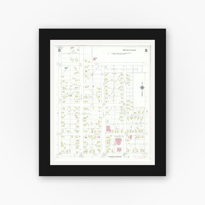 Old map wall art mockup — black gallery frame with white mat — Sanborn Fire Insurance Map from Carthage, Hancock County, Illinois (1943), Sheet #0008