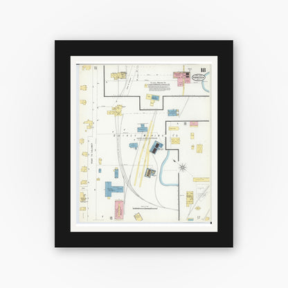 Old map wall art mockup — black gallery frame with white mat — Sanborn Fire Insurance Map from Hancock, Houghton County, Michigan (1907), Sheet #0018