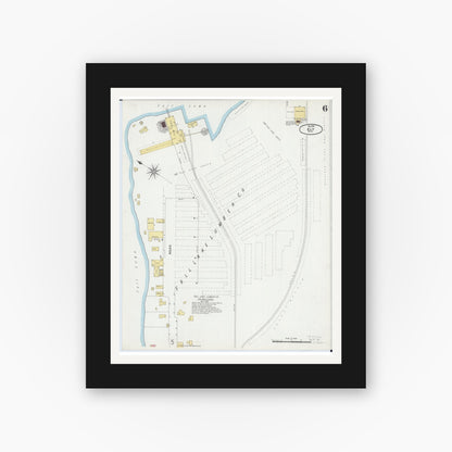 Old map wall art mockup — black gallery frame with white mat — Sanborn Fire Insurance Map from Ely, Saint Louis County, Minnesota (1900), Sheet #0006