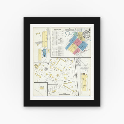 Old map wall art mockup — black gallery frame with white mat — Sanborn Fire Insurance Map from Brownwood, Brown County, Texas (1898) - Complete Map Set