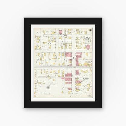 Old map wall art mockup — black gallery frame with white mat — Sanborn Fire Insurance Map from Fortville, Hancock County, Indiana (1903), Sheet #0002