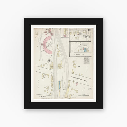 Old map wall art mockup — black gallery frame with white mat — Sanborn Fire Insurance Map from Madison, Dane County, Wisconsin (1885), Sheet #0010