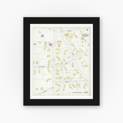 Old map wall art mockup — black gallery frame with white mat — Sanborn Fire Insurance Map from Bridgewater, Plymouth County, Massachusetts (1901), Sheet #0004