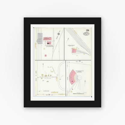 Old map wall art mockup — black gallery frame with white mat — Sanborn Fire Insurance Map from Cadillac, Wexford County, Michigan (1914), Sheet #0029