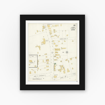Old map wall art mockup — black gallery frame with white mat — Sanborn Fire Insurance Map from Islip, Suffolk County, New York (1909), Sheet #0011
