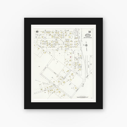 Old map wall art mockup — black gallery frame with white mat — Sanborn Fire Insurance Map from Bryan, Brazos County, Texas (1925), Sheet #0018