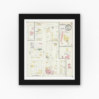 Old map wall art mockup — black gallery frame with white mat — Sanborn Fire Insurance Map from Tarkio, Atchison County, Missouri (1894) - Complete Map Set