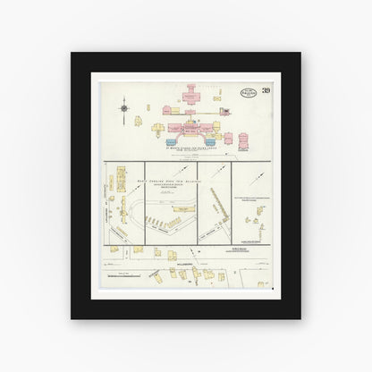 Old map wall art mockup — black gallery frame with white mat — Sanborn Fire Insurance Map from Raleigh, Wake County, North Carolina (1909), Sheet #0039