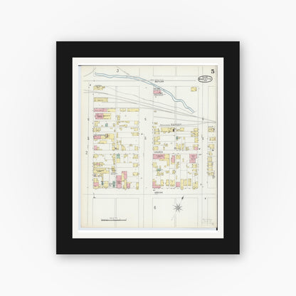 Old map wall art mockup — black gallery frame with white mat — Sanborn Fire Insurance Map from Marietta, Washington County, Ohio (1896), Sheet #0005