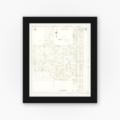 Old map wall art mockup — black gallery frame with white mat — Sanborn Fire Insurance Map from Valley Junction, Polk County, Iowa (1941), Sheet #0003
