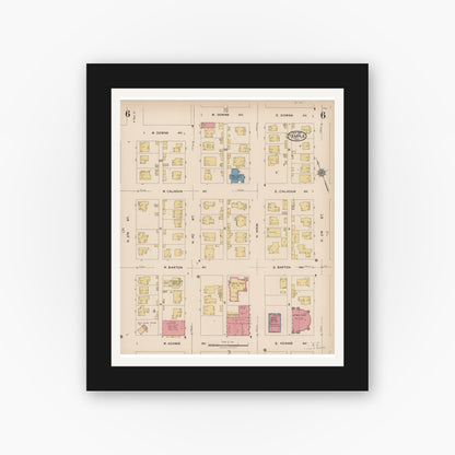 Old map wall art mockup — black gallery frame with white mat — Sanborn Fire Insurance Map from Temple, Bell County, Texas (1922), Sheet #0006