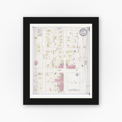 Old map wall art mockup — black gallery frame with white mat — Sanborn Fire Insurance Map from La Plata, Macon County, Missouri (1894) - Complete Map Set