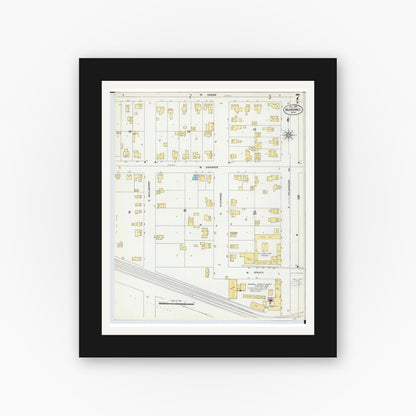 Old map wall art mockup — black gallery frame with white mat — Sanborn Fire Insurance Map from Marshall, Calhoun County, Michigan (1906), Sheet #0007