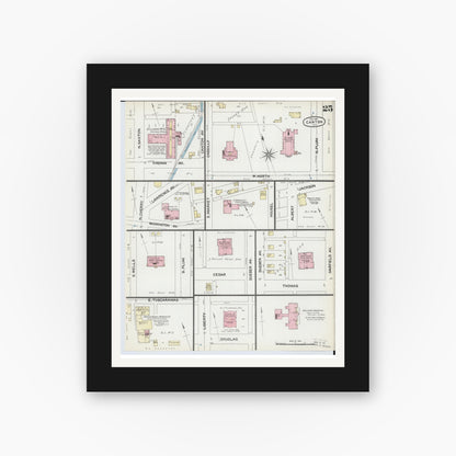 Old map wall art mockup — black gallery frame with white mat — Sanborn Fire Insurance Map from Canton, Stark County, Ohio (1891), Sheet #0025