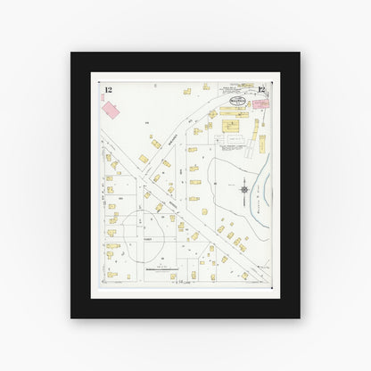 Old map wall art mockup — black gallery frame with white mat — Sanborn Fire Insurance Map from Waupaca, Waupaca County, Wisconsin (1924), Sheet #0012