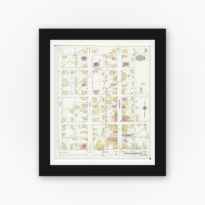 Old map wall art mockup — black gallery frame with white mat — Sanborn Fire Insurance Map from Lewisburg, Preble County, Ohio (1920), Sheet #0002