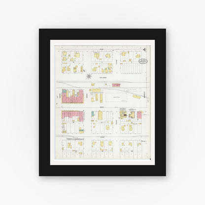 Old map wall art mockup — black gallery frame with white mat — Sanborn Fire Insurance Map from Calvert, Robertson County, Texas (1906), Sheet #0004