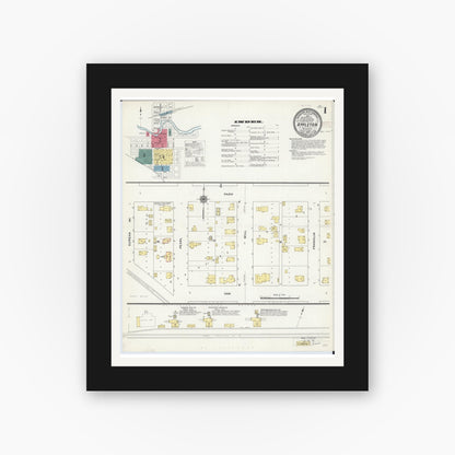 Old map wall art mockup — black gallery frame with white mat — Sanborn Fire Insurance Map from Appleton, Swift County, Minnesota (1909), Sheet #0001