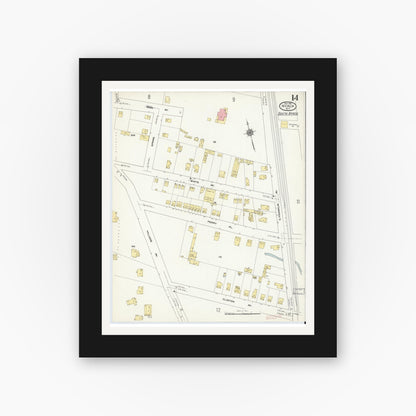 Old map wall art mockup — black gallery frame with white mat — Sanborn Fire Insurance Map from Nyack, Rockland County, New York. (1910), Sheet #0014
