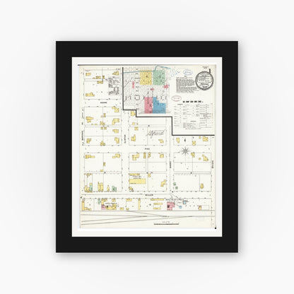 Old map wall art mockup — black gallery frame with white mat — Sanborn Fire Insurance Map from Marengo, Iowa County, Iowa (1898) â€” Complete Set