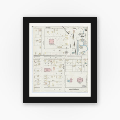 Old map wall art mockup — black gallery frame with white mat — Sanborn Fire Insurance Map from Appleton, Outagamie County, Wisconsin (1886), Sheet #0012