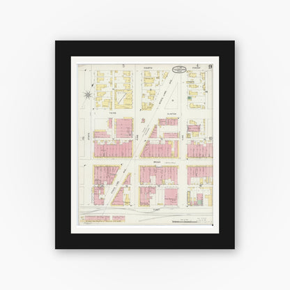 Old map wall art mockup — black gallery frame with white mat — Sanborn Fire Insurance Map from Texarkana, Bowie County, Texas (1896), Sheet #0009