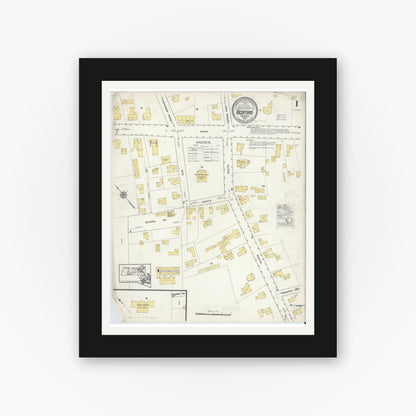 Old map wall art mockup — black gallery frame with white mat — Sanborn Fire Insurance Map from Bedford, Middlesex County, Massachusetts (1916) - Complete Map Set