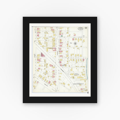 Old map wall art mockup — black gallery frame with white mat — Sanborn Fire Insurance Map from Tiffin, Seneca County, Ohio (1908), Sheet #0011
