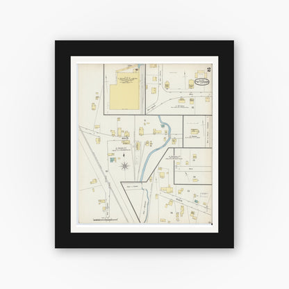 Old map wall art mockup — black gallery frame with white mat — Sanborn Fire Insurance Map from Patterson, Putnam County, New York (1893), Sheet #0002