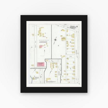 Old map wall art mockup — black gallery frame with white mat — Sanborn Fire Insurance Map from Dansville, Livingston County, New York (1920), Sheet #0009