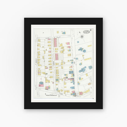 Old map wall art mockup — black gallery frame with white mat — Sanborn Fire Insurance Map from Jenkintown, Montgomery County, Pennsylvania (1909), Sheet #0004