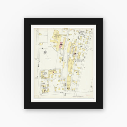 Old map wall art mockup — black gallery frame with white mat — Sanborn Fire Insurance Map from Peabody, Essex County, Massachusetts (1897), Sheet #0006