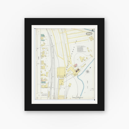 Old map wall art mockup — black gallery frame with white mat — Sanborn Fire Insurance Map from Phillips, Price County, Wisconsin (1893), Sheet #0003