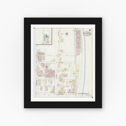 Old map wall art mockup — black gallery frame with white mat — Sanborn Fire Insurance Map from East Liverpool, Columbiana County, Ohio (1887), Sheet #0002