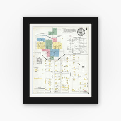Old map wall art mockup — black gallery frame with white mat — Sanborn Fire Insurance Map from Bremen, Marshall County, Indiana (1910) - Complete Map Set