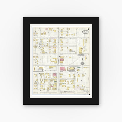 Old map wall art mockup — black gallery frame with white mat — Sanborn Fire Insurance Map from East Palestine, Columbiana County, Ohio (1901), Sheet #0002