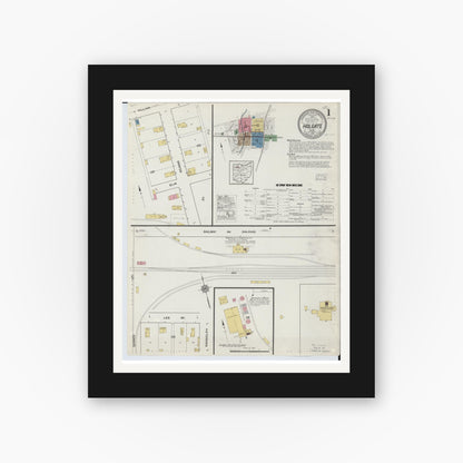 Old map wall art mockup — black gallery frame with white mat — Sanborn Fire Insurance Map from Holgate, Henry County, Ohio (1916) - Complete Map Set