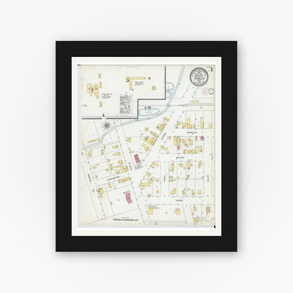 Old map wall art mockup — black gallery frame with white mat — Sanborn Fire Insurance Map from Hamler, Henry County, Ohio (1901) - Complete Map Set