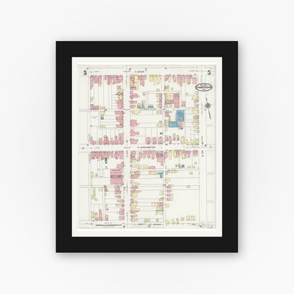 Old map wall art mockup — black gallery frame with white mat — Sanborn Fire Insurance Map from Chambersburg, Franklin County, Pennsylvania (1924), Sheet #0005