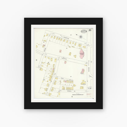 Old map wall art mockup — black gallery frame with white mat — Sanborn Fire Insurance Map from Tarrytown, Westchester County, New York (1909), Sheet #0015